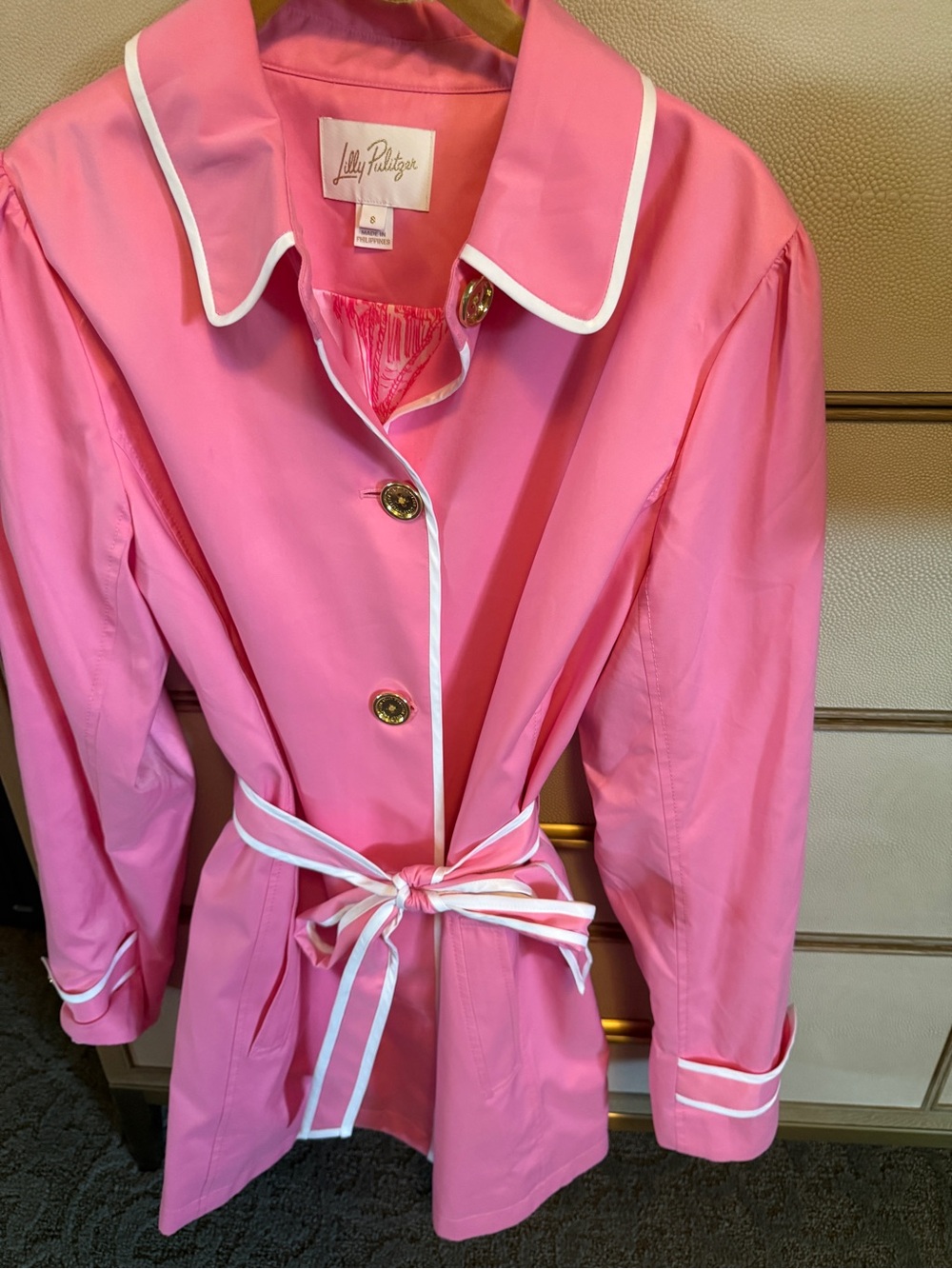 Lilly Pulitzer Pink Trench Coat with White Trim